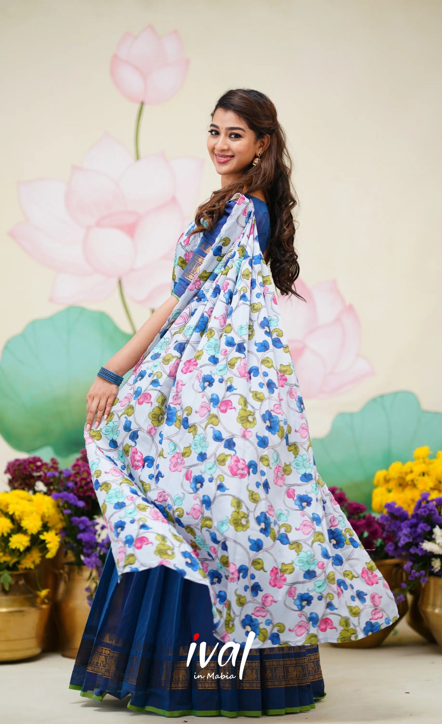 Padmaja Cotton Half Saree - Blue and Pastel Blue Ivalinmabia Padmaja Cotton Half Saree - Blue and Pastel Blue Ivalinmabia
