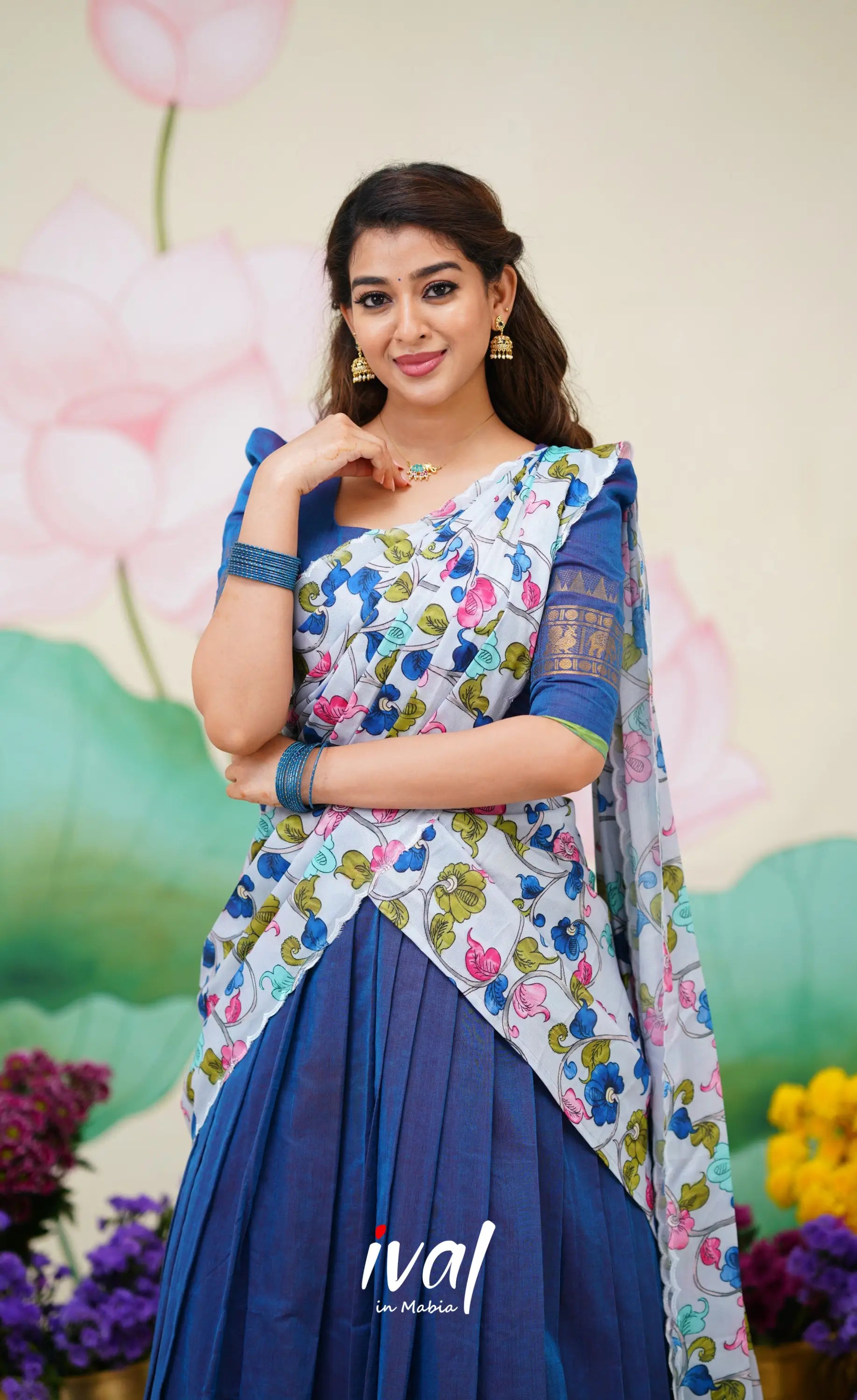 Padmaja Cotton Half Saree Blue and Pastel Blue Half Sarees