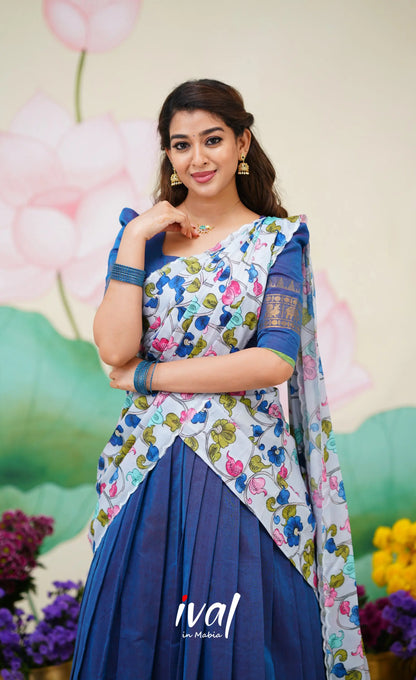 Padmaja Cotton Half Saree Blue and Pastel Blue Half Sarees