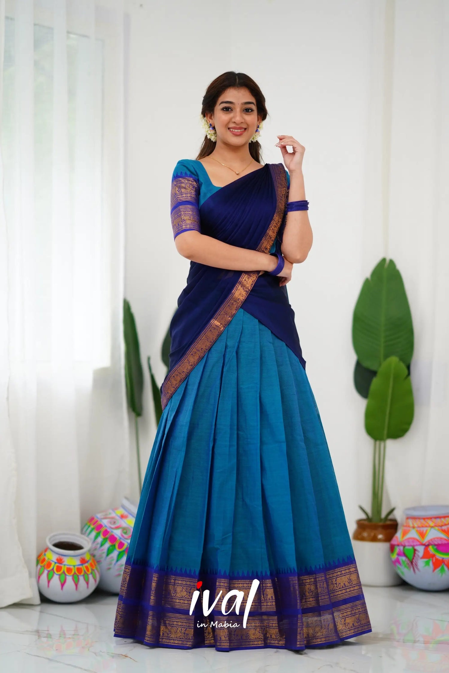 Padmaja Cotton Half Saree - Blue And Royal Sarees