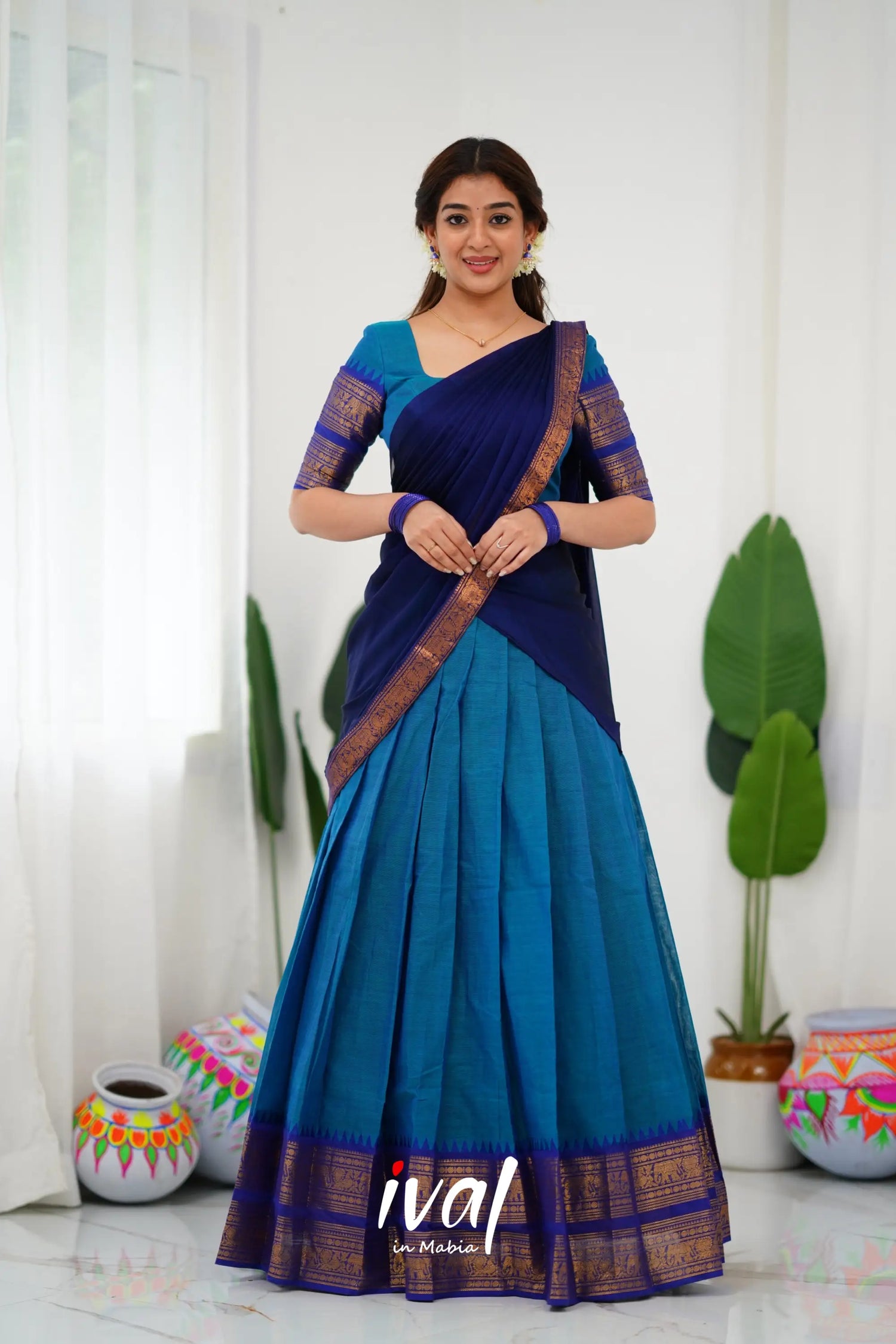 Padmaja Cotton Half Saree - Blue And Royal Sarees