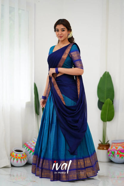 Padmaja Cotton Half Saree - Blue And Royal Sarees