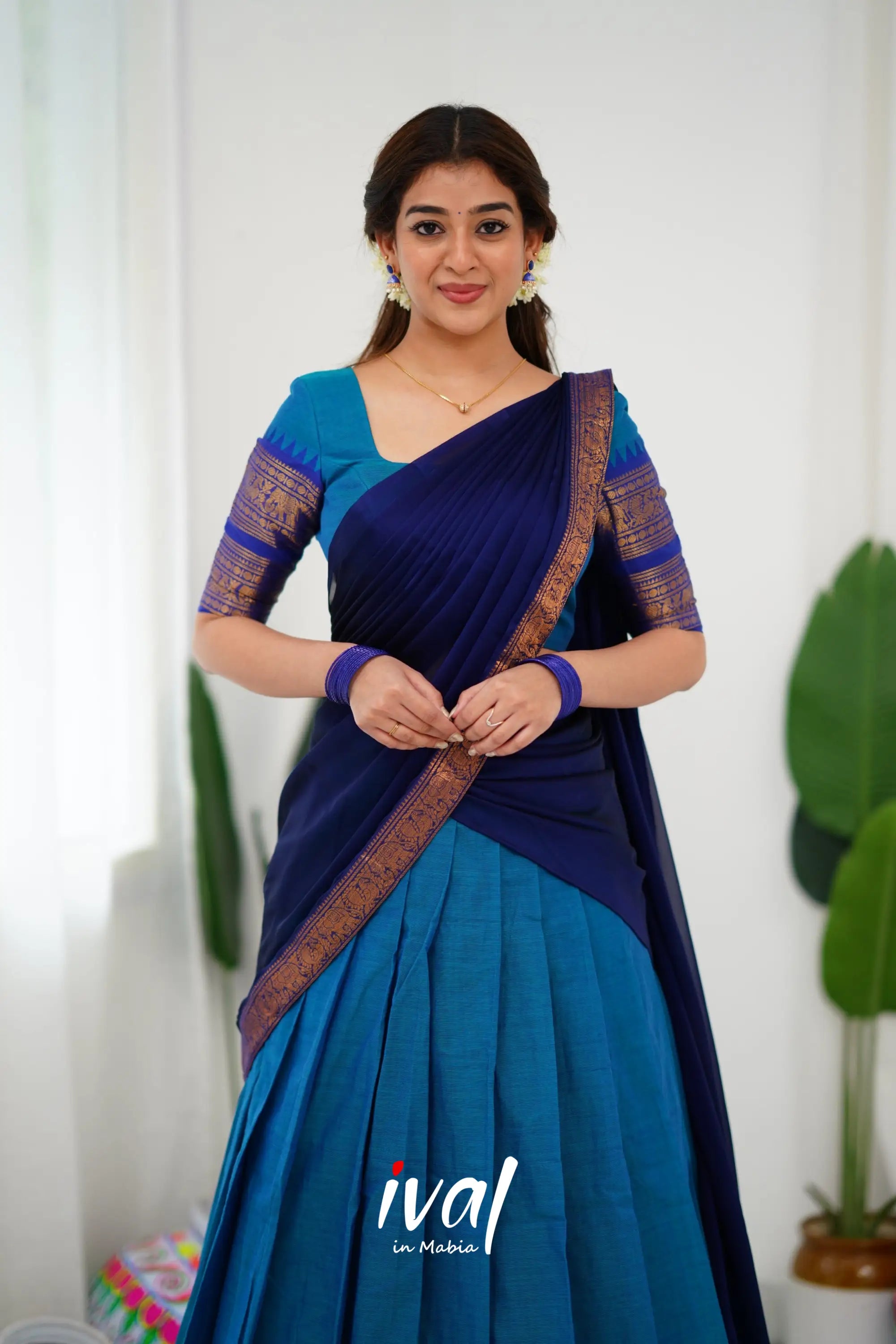 Padmaja Cotton Half Saree - Blue And Royal Sarees