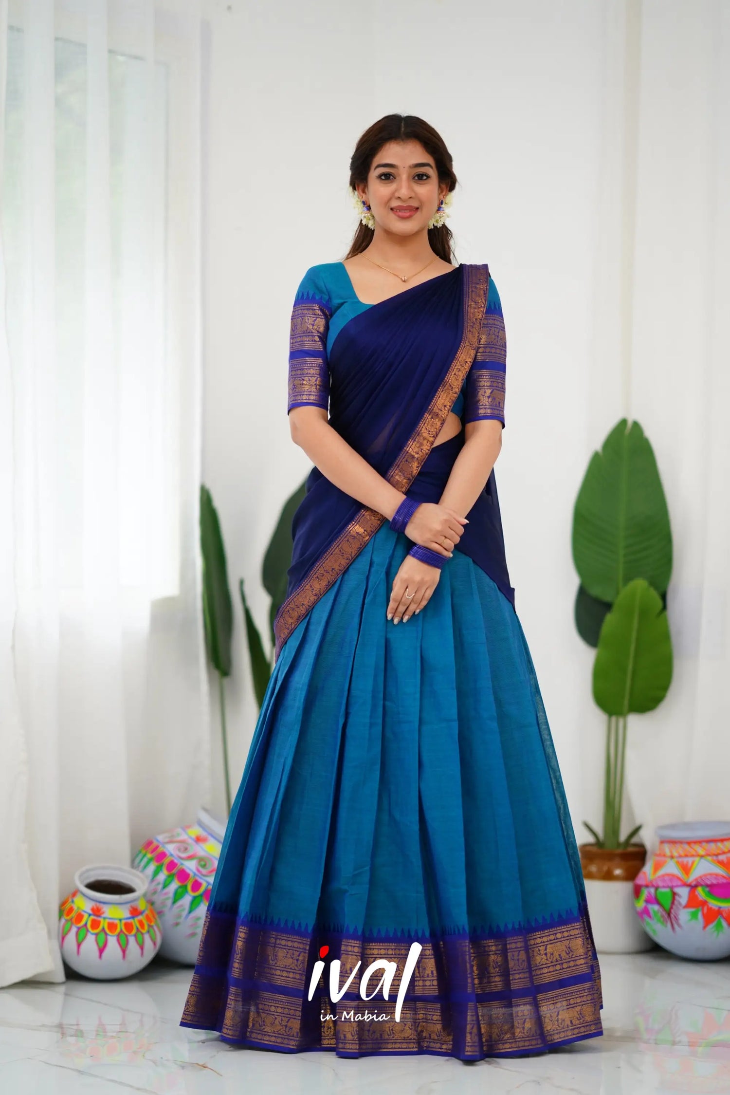 Padmaja Cotton Half Saree - Blue And Royal Sarees