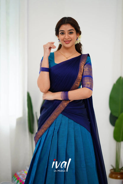 Padmaja Cotton Half Saree - Blue And Royal Sarees