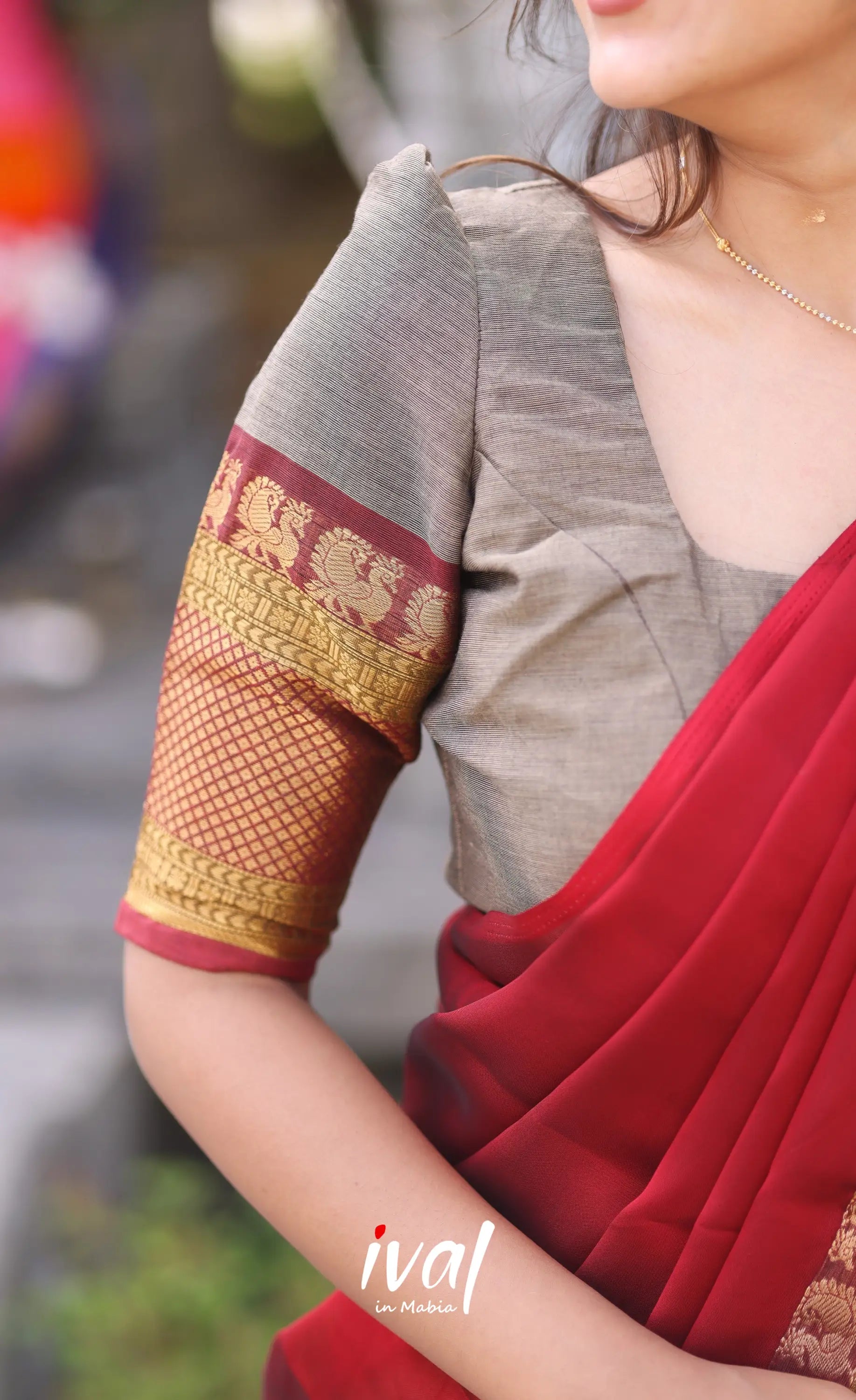 Padmaja Cotton Half Saree - Brown And Maroon Sarees