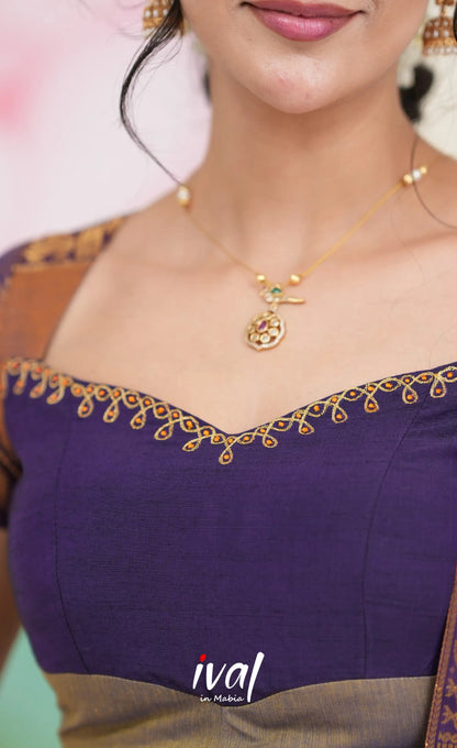 Padmaja Cotton Half Saree - Brownish Grey and Dark Plum Half Sarees