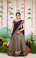 Padmaja Cotton Half Saree - Brownish Grey and Dark Plum Half Sarees