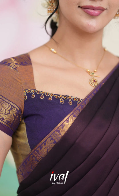 Padmaja Cotton Half Saree - Brownish Grey and Dark Plum Half Sarees