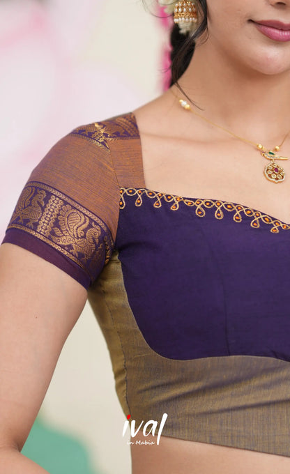 Padmaja Cotton Half Saree - Brownish Grey and Dark Plum Half Sarees