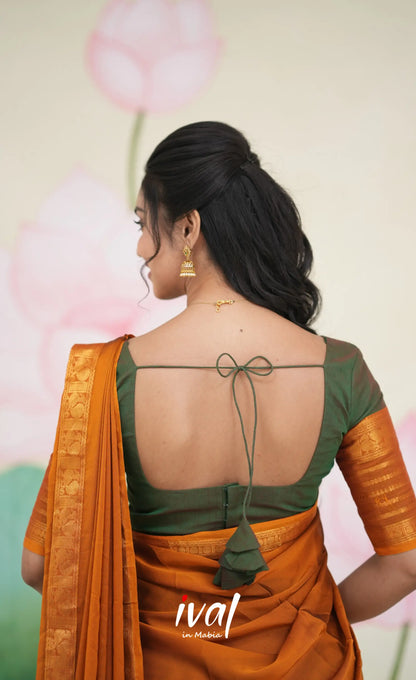 Padmaja Cotton Half Saree Dark green and Mustard Half Sarees