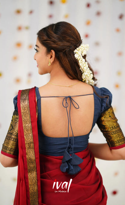 Padmaja Cotton Half Saree - Dark Grey and Maroon Half Sarees