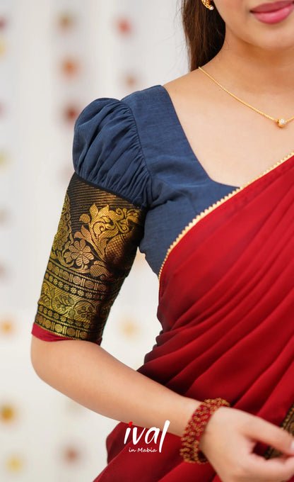 Padmaja Cotton Half Saree - Dark Grey and Maroon Half Sarees