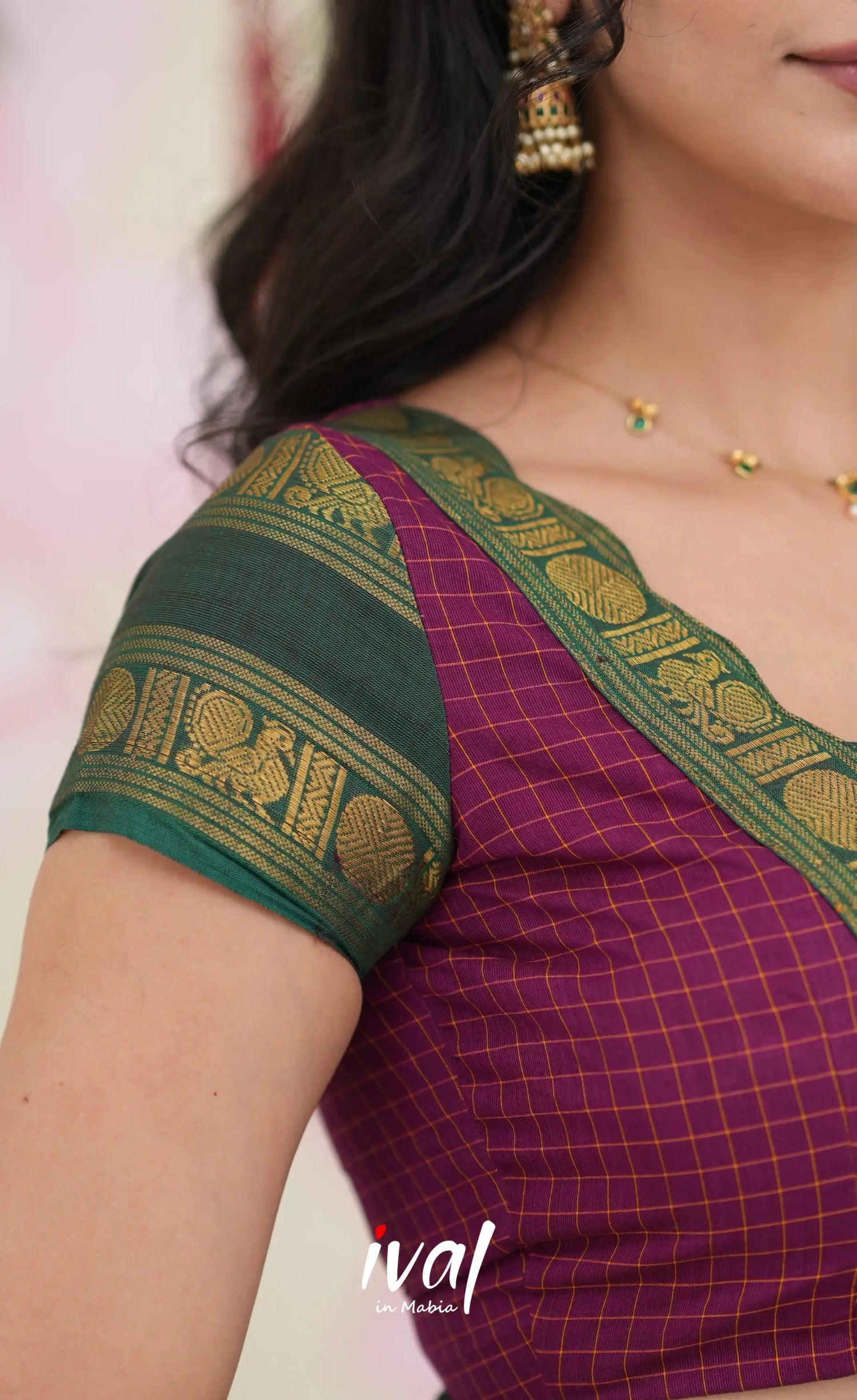 Padmaja Cotton Half Saree - Dark Magenta and Bottle Green Half Sarees