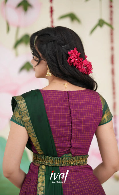 Padmaja Cotton Half Saree - Dark Magenta and Bottle Green Half Sarees