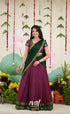 Padmaja Cotton Half Saree - Dark Magenta and Bottle Green Half Sarees