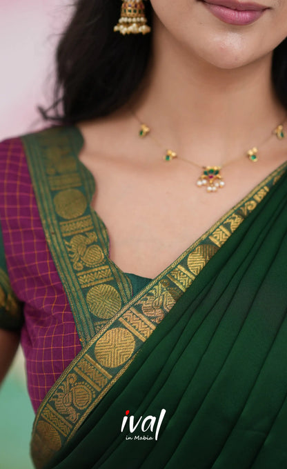 Padmaja Cotton Half Saree - Dark Magenta and Bottle Green Half Sarees