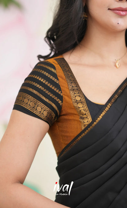 Padmaja Cotton Half Saree - Dark Mustardish Brown and Black Half Sarees