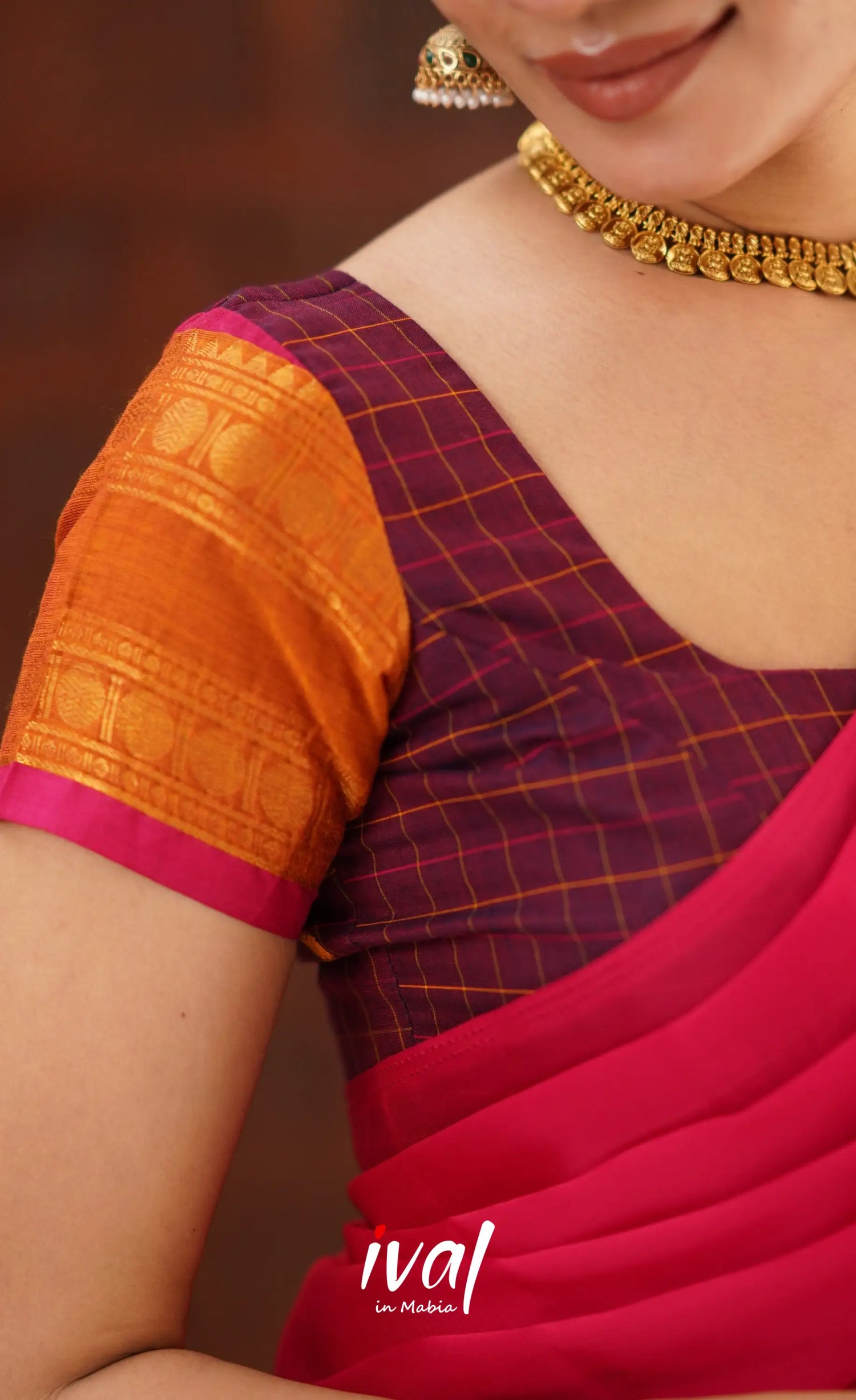 Padmaja Cotton Half Saree - Dark Plum And Pink Sarees