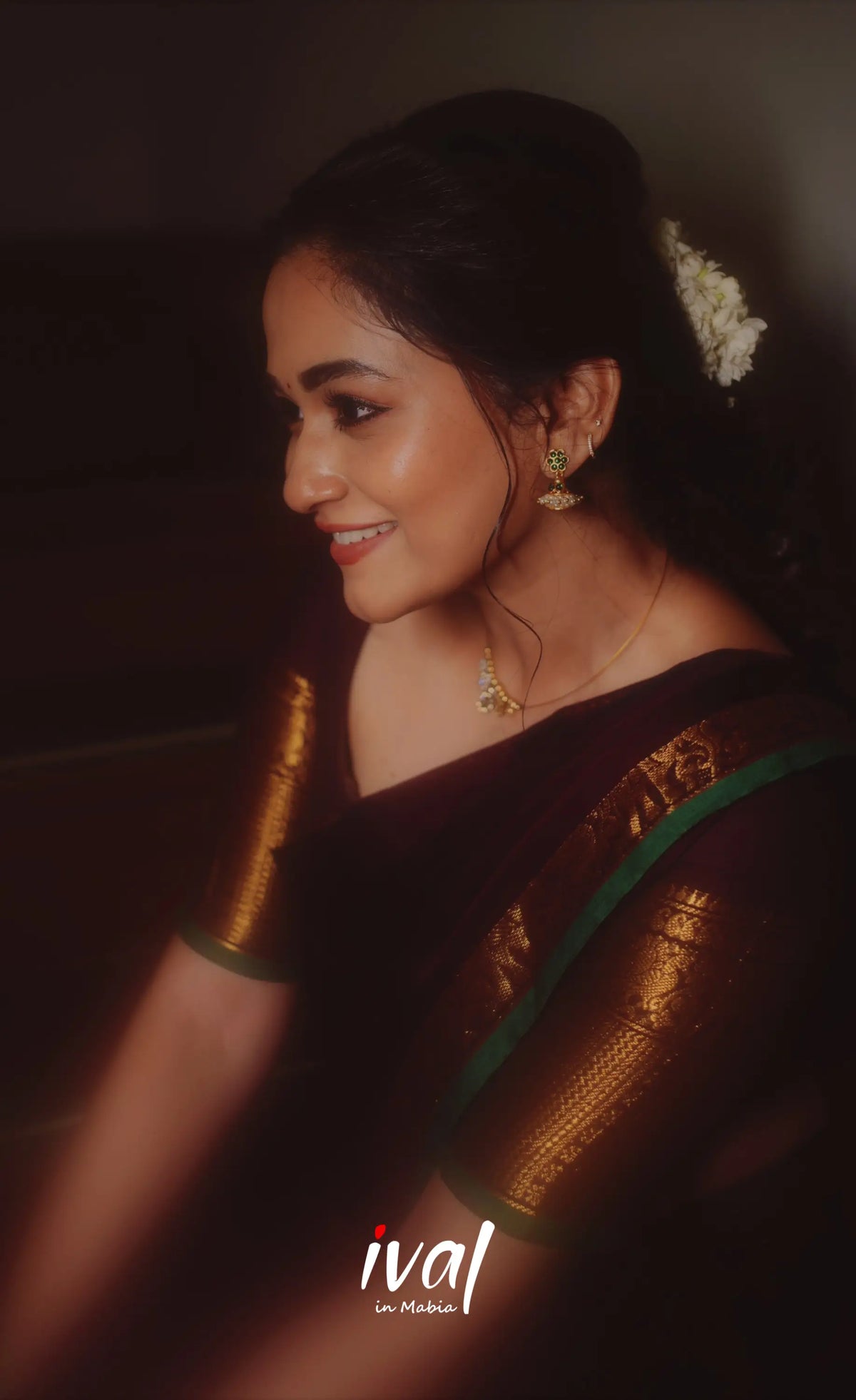 Padmaja Cotton Half Saree - Dark Wine and Leaf Green - Half Sarees