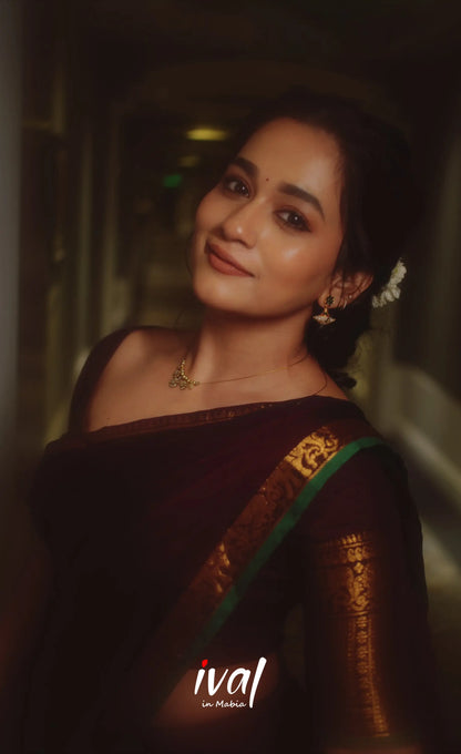 Padmaja Cotton Half Saree - Dark Wine and Leaf Green - Half Sarees