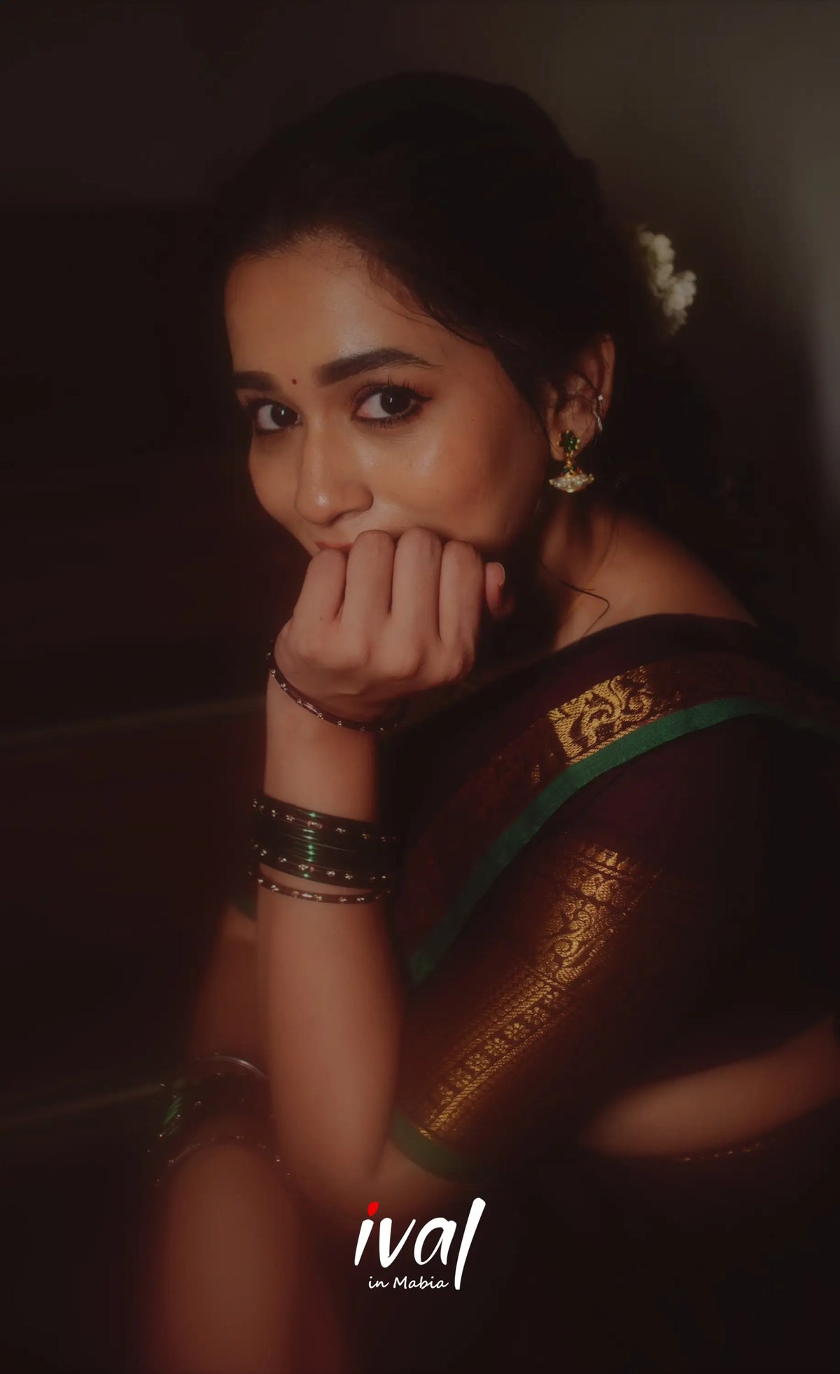 Padmaja Cotton Half Saree - Dark Wine and Leaf Green - Half Sarees