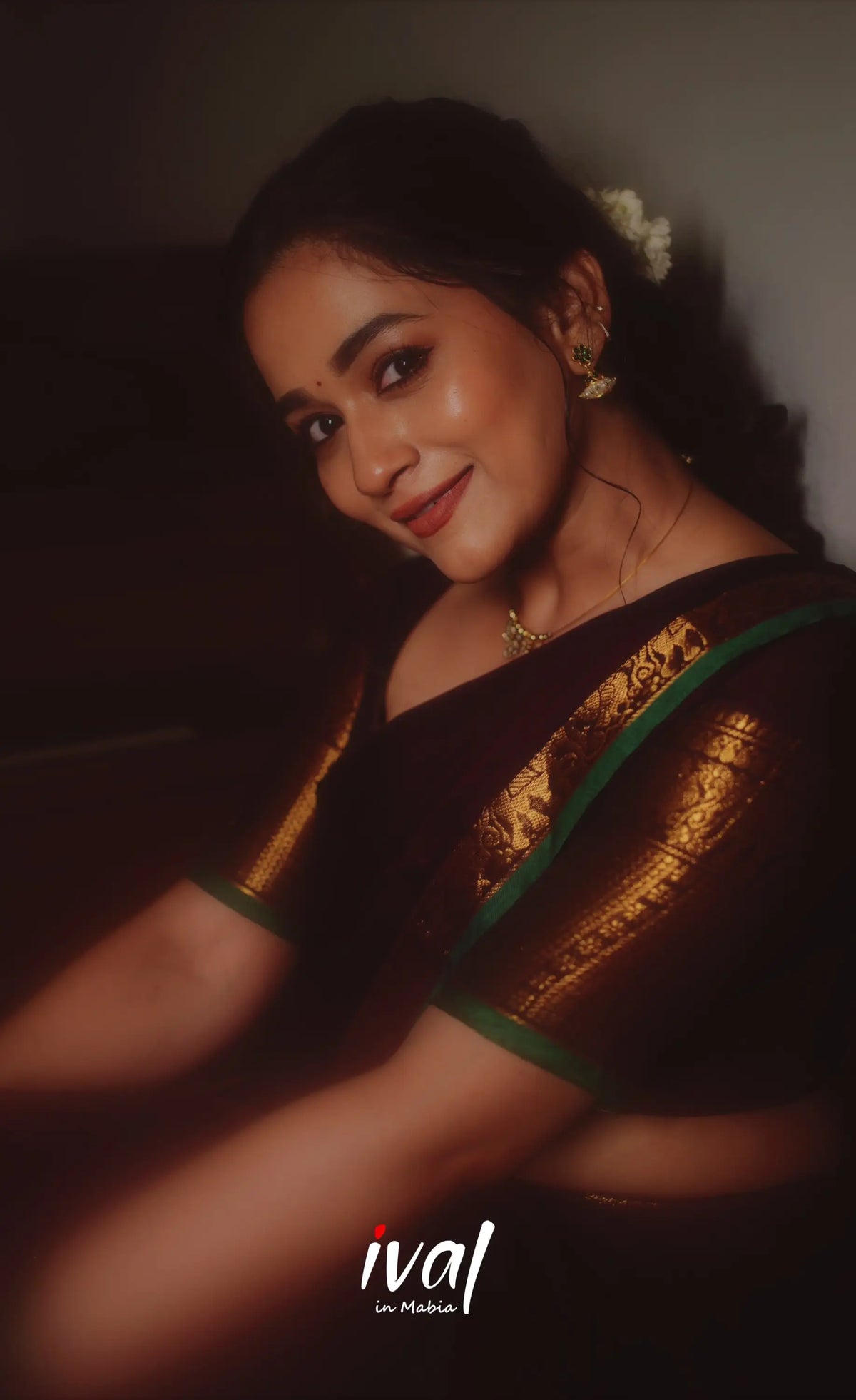 Padmaja Cotton Half Saree - Dark Wine and Leaf Green - Half Sarees