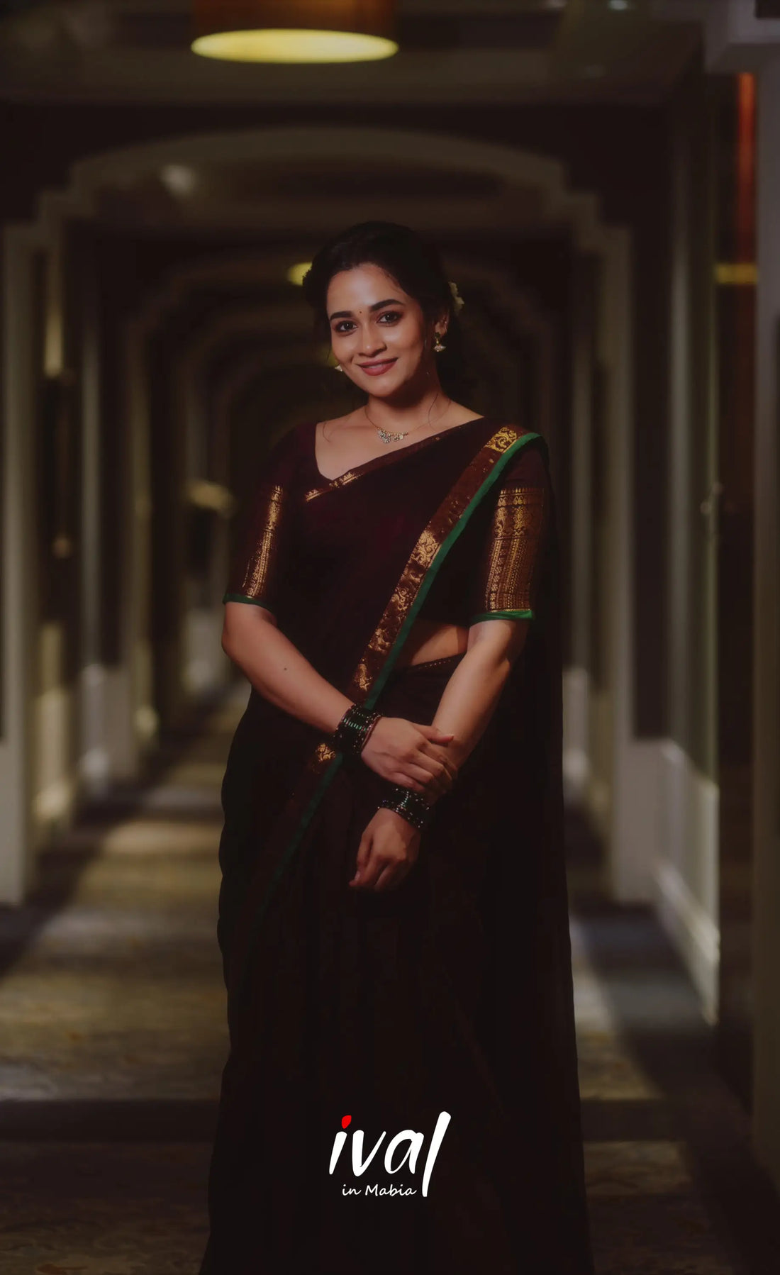Padmaja Cotton Half Saree - Dark Wine and Leaf Green - Half Sarees