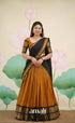 Padmaja Cotton Half Saree - Deep mustard and Black - Half Sarees
