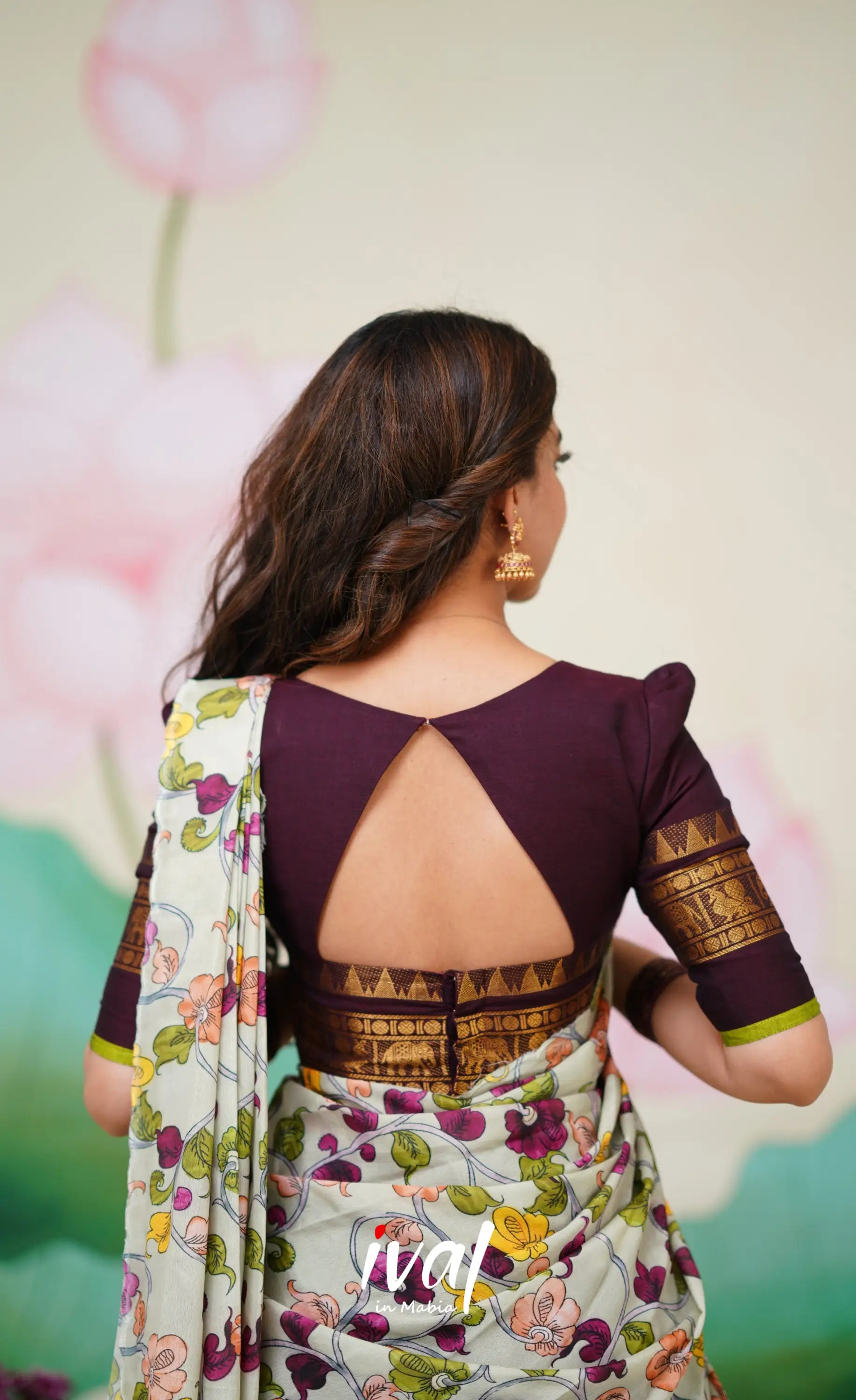 Padmaja Cotton Half Saree Deep wine and Pastel Green Half Sarees