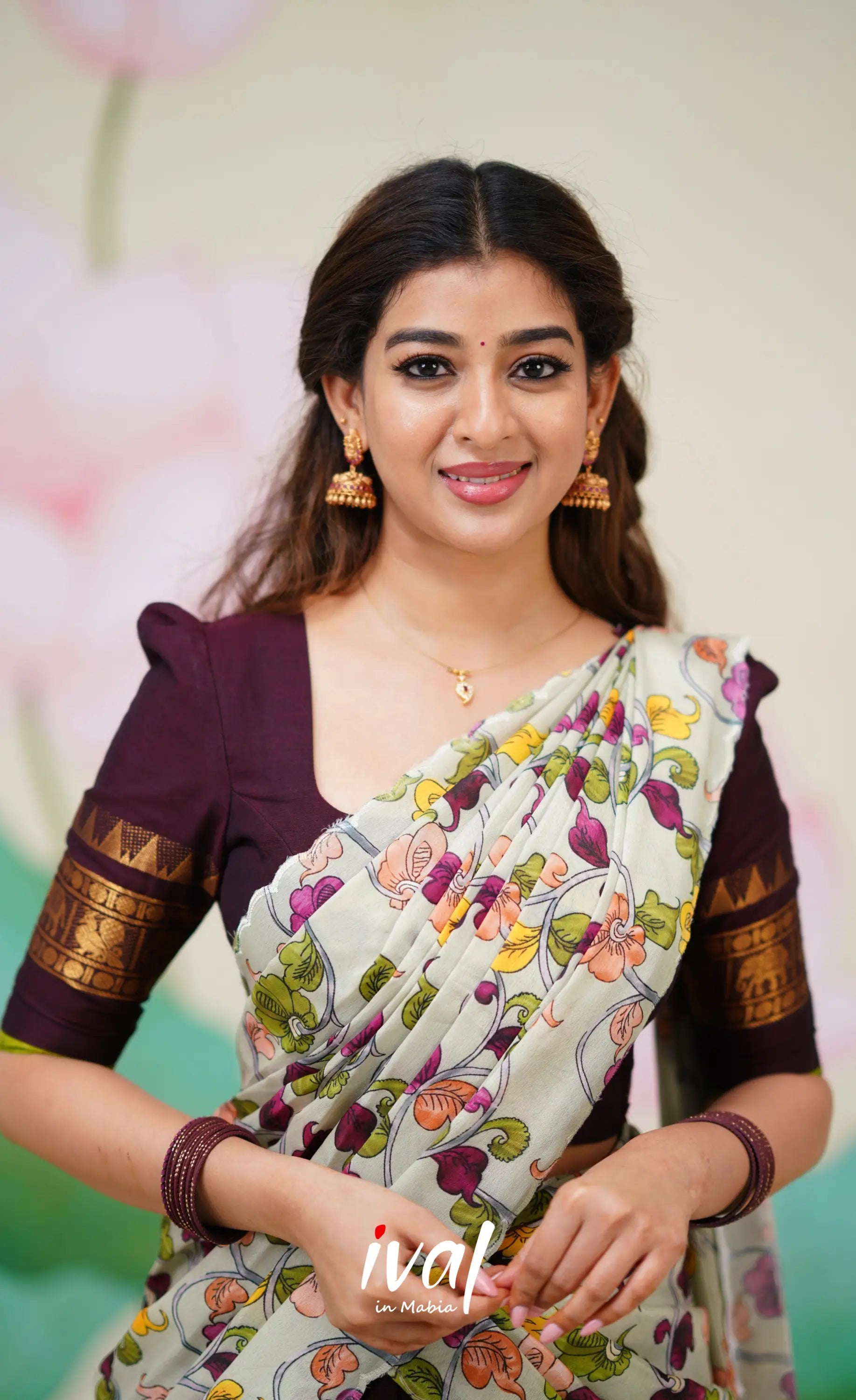 Padmaja Cotton Half Saree Deep wine and Pastel Green Half Sarees