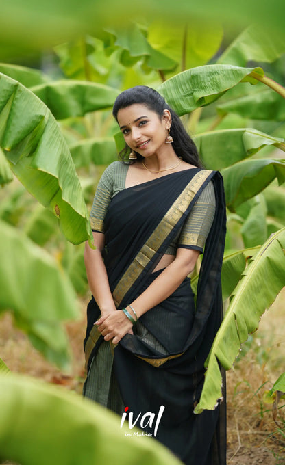 Padmaja Cotton Half Saree - Grey And Black Sarees