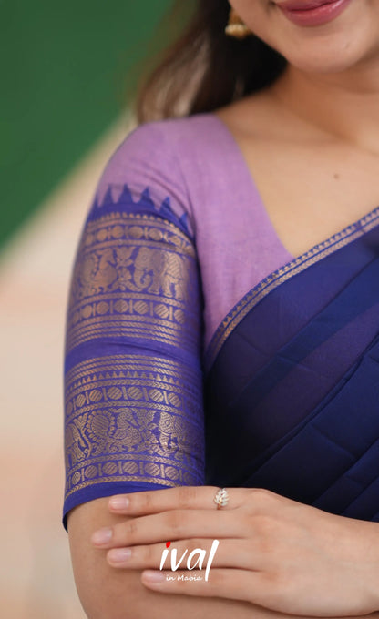 Padmaja Cotton Half Saree - Lavender and Dark Blue Half Sarees