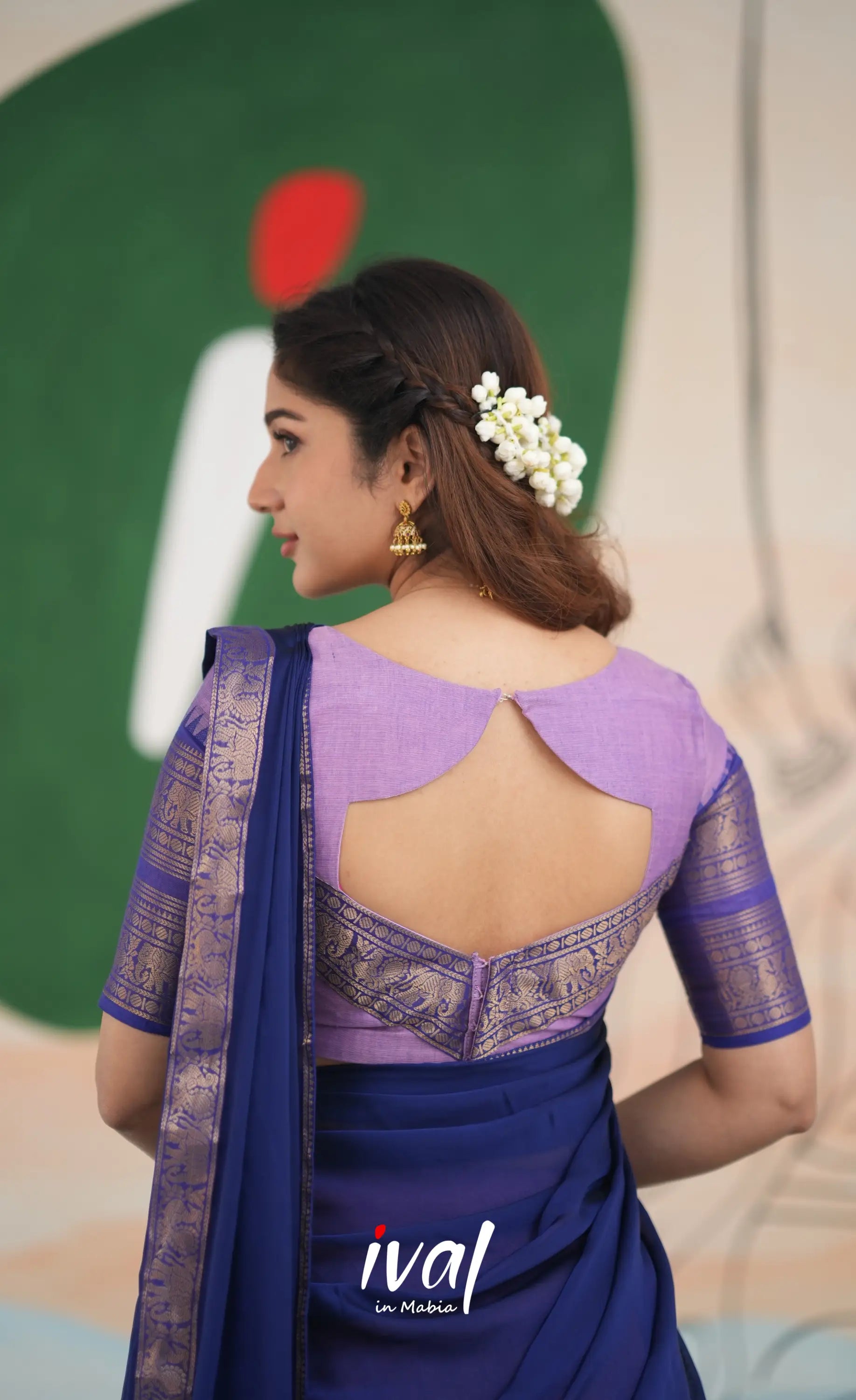 Padmaja Cotton Half Saree - Lavender and Dark Blue Half Sarees