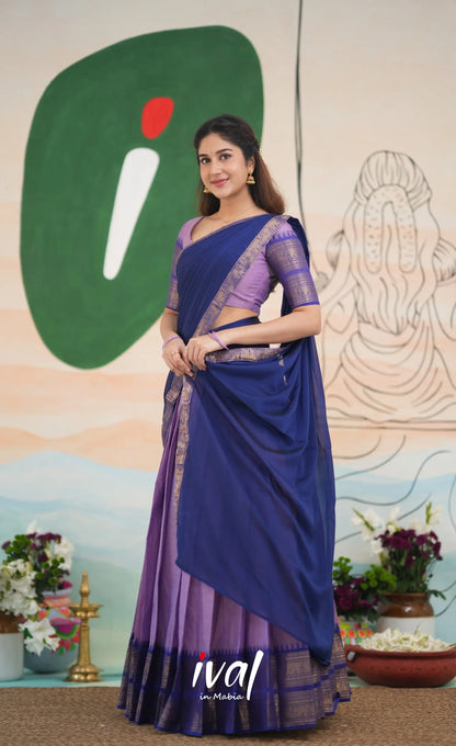 Padmaja Cotton Half Saree - Lavender and Dark Blue Half Sarees