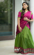 Padmaja Cotton Half Saree - Leaf Green and Magenta Pink Half Sarees