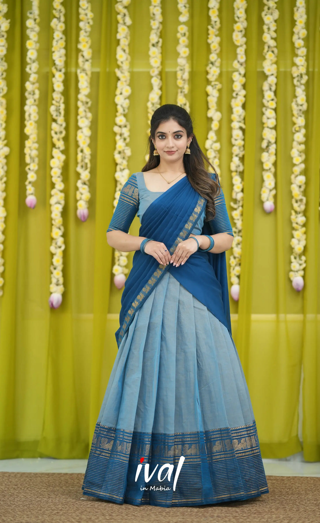 Padmaja Cotton Half Saree - Light Blue and Blue Half Sarees