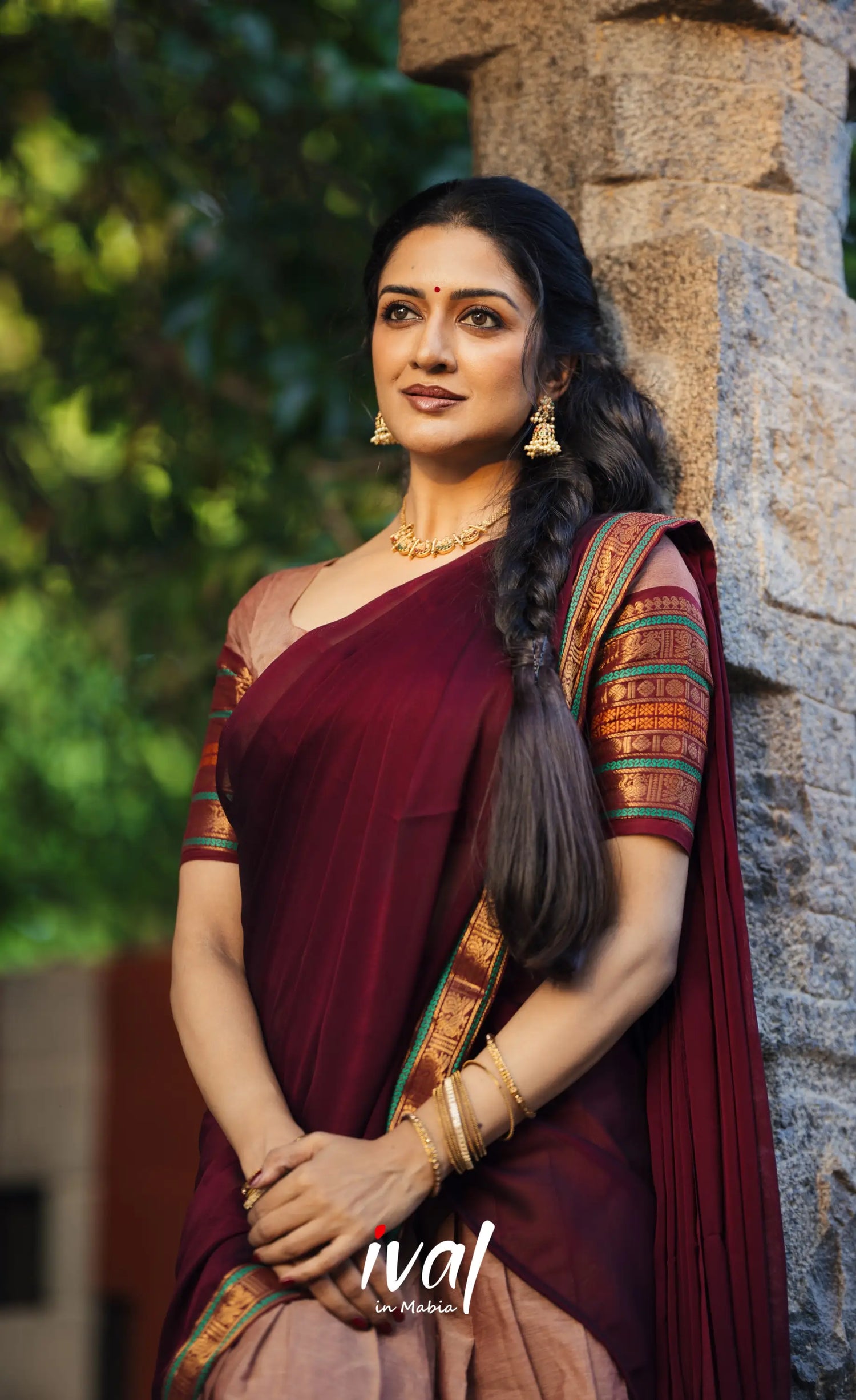 Padmaja Cotton Half Saree - Light Brown and Dark Brown Half Sarees