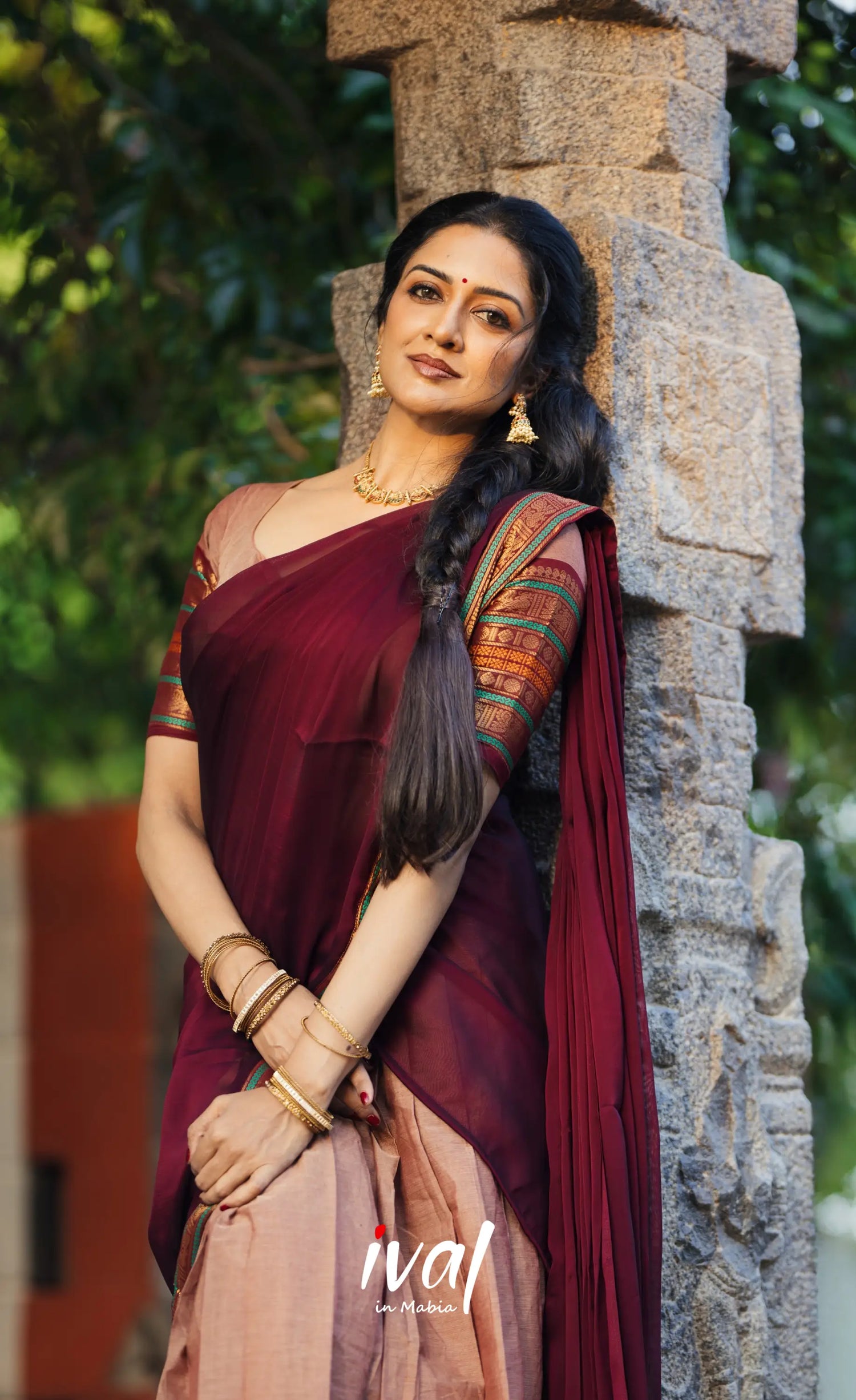 Padmaja Cotton Half Saree - Light Brown and Dark Brown Half Sarees