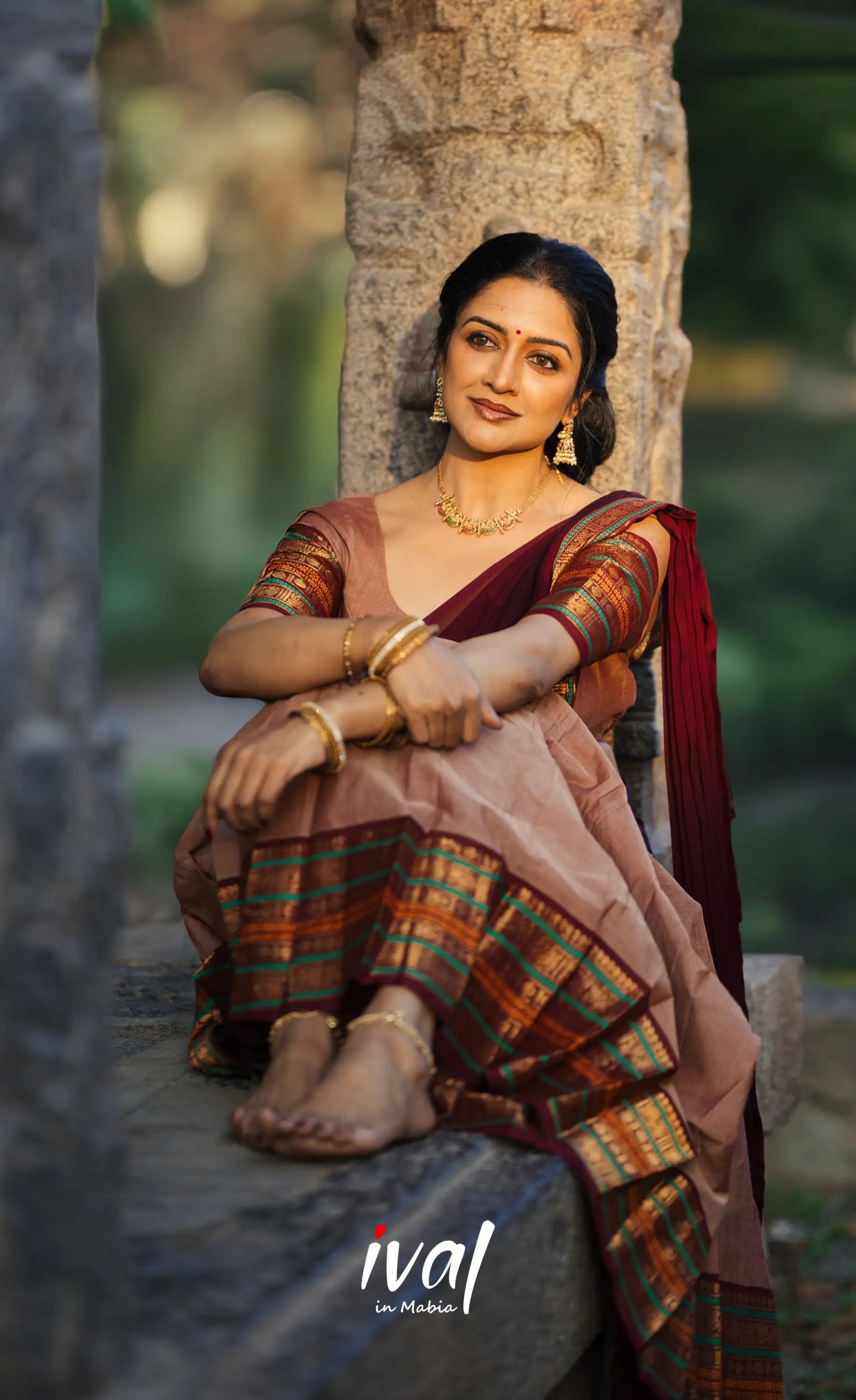 Padmaja Cotton Half Saree - Light Brown and Dark Brown Half Sarees