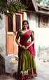 Padmaja Cotton Half Saree - Light green and Magenta pink (Copy) - Half Sarees