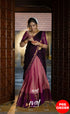 Padmaja Cotton Half Saree - Peachish Pink and Dark Plum Half Sarees