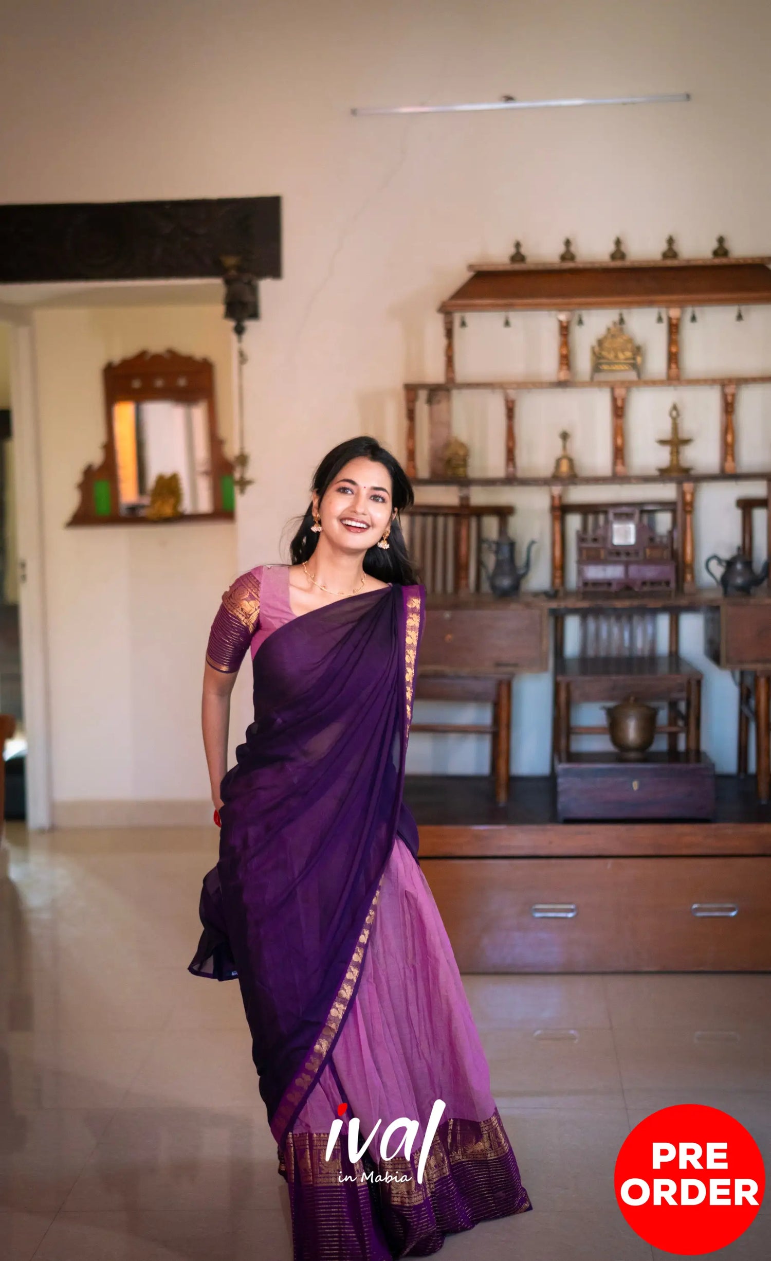 Padmaja Cotton Half Saree - Mauve and Plumish Wine- PRE ORDER Half Sarees