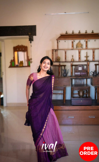 Padmaja Cotton Half Saree - Mauve and Plumish Wine- PRE ORDER Half Sarees