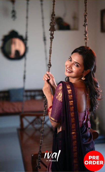 Padmaja Cotton Half Saree - Mauve and Plumish Wine- PRE ORDER Half Sarees