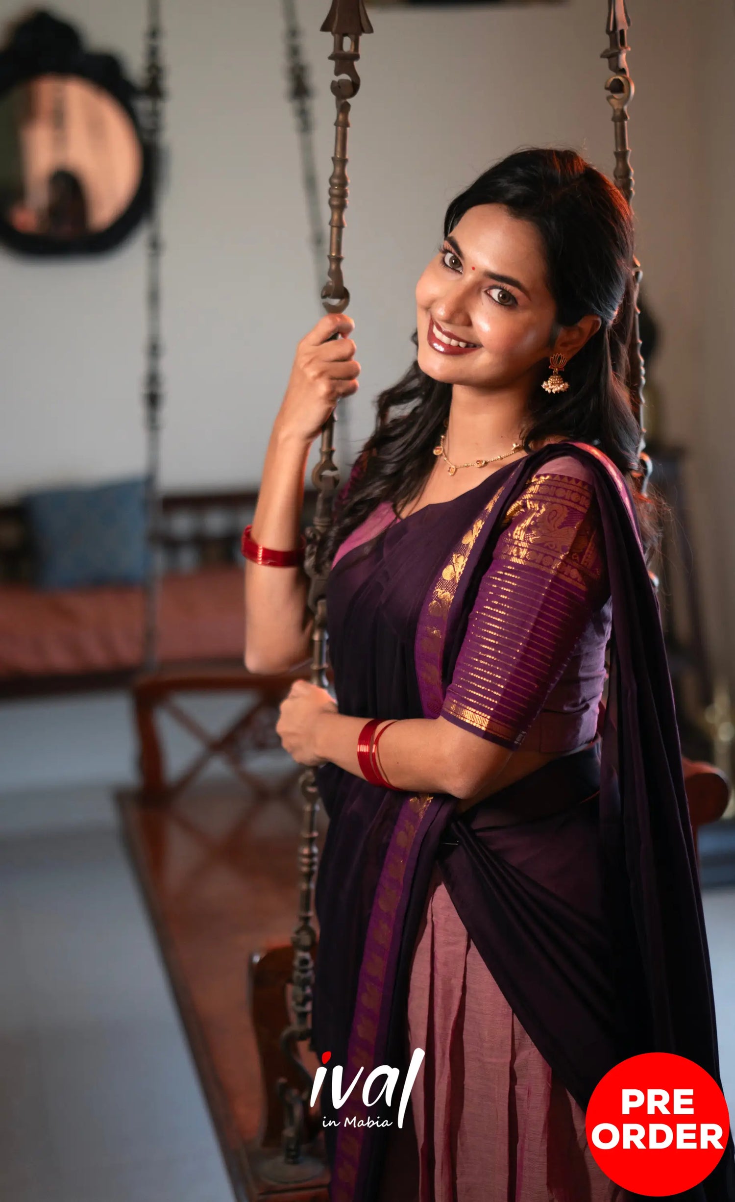 Padmaja Cotton Half Saree - Mauve and Plumish Wine- PRE ORDER Half Sarees