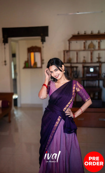 Padmaja Cotton Half Saree - Mauve and Plumish Wine- PRE ORDER Half Sarees