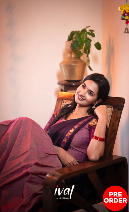Padmaja Cotton Half Saree - Mauve and Plumish Wine- PRE ORDER Half Sarees