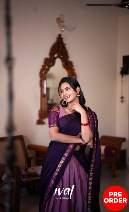 Padmaja Cotton Half Saree - Mauve and Plumish Wine- PRE ORDER Half Sarees