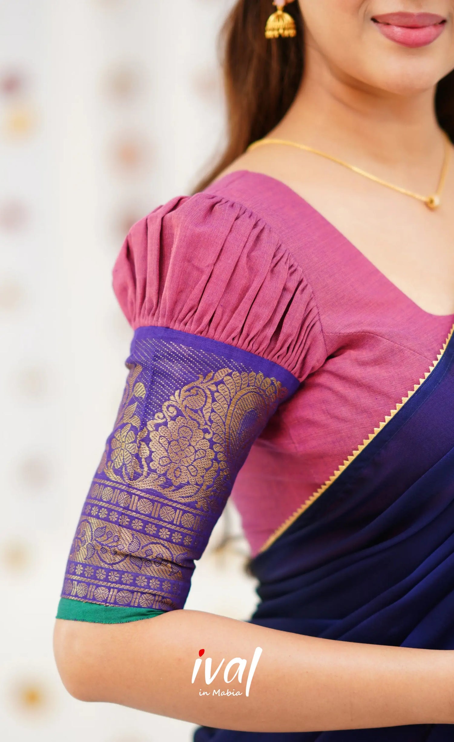 Padmaja Cotton Half Saree - Mauve Pink and Royal Blue Half Sarees